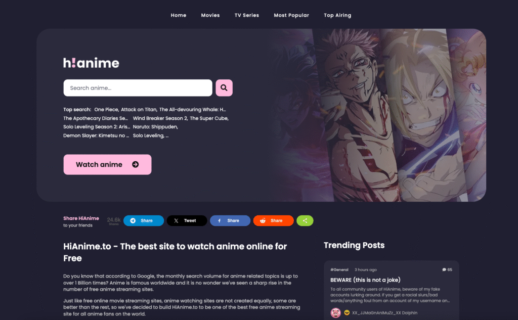 Aniwatch.to Anime Streaming Interface Screenshot 2025