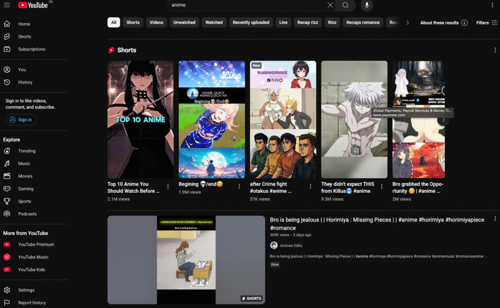 YouTube Anime Official Channels Screenshot 2025
